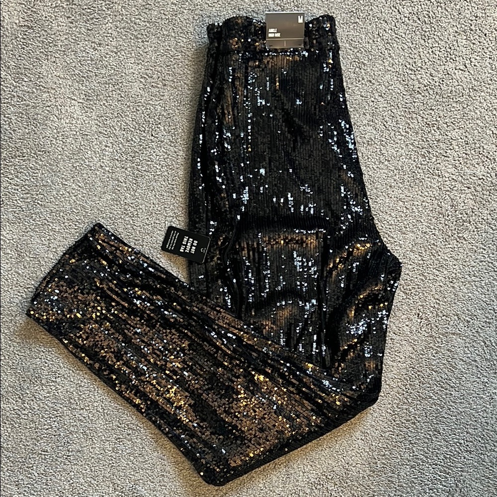 Express Women’s M Ankle High Rise Black Sequin Pants